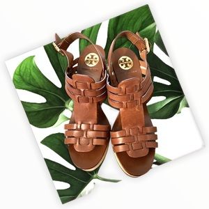🌻Tory Burch Leslie Cork Wedge Brown Sandals